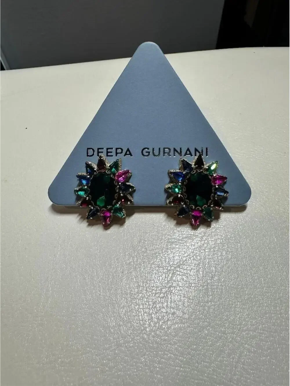 Deepa Gurnani Jewel Tone Crystal Floral Burst Earrings Statement Studs